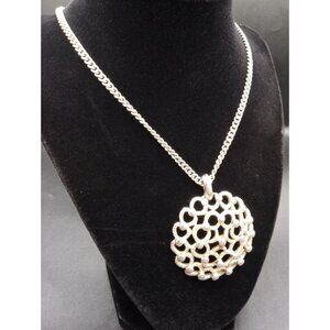 Monet Domed Necklace Silver Tone 2 In Filigree Pendant 22 Inch Vintage Jewelry